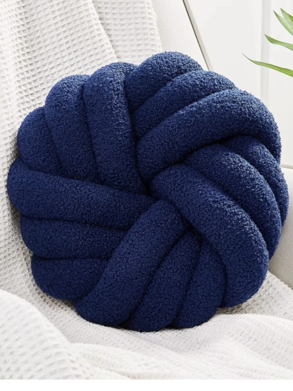 Decorative Knot Pillow LAMB’S WOOL 14” ROUND - BLUE